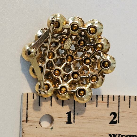 Vintage Weiss Gold Rhinestone Cluster Flower Brooch - Picture 5 of 6